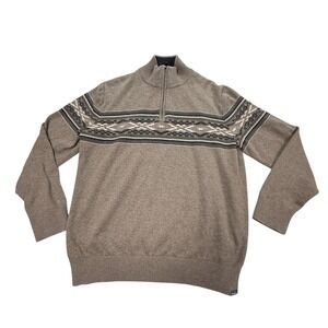 EUC Eddie Bauer‎ Men's LT Fair Isle Quarter Zip Sweater 100% Cotton Nordic